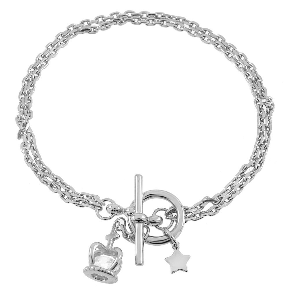 925 Sterling Silver Dangle Crown Toggle Bracelet